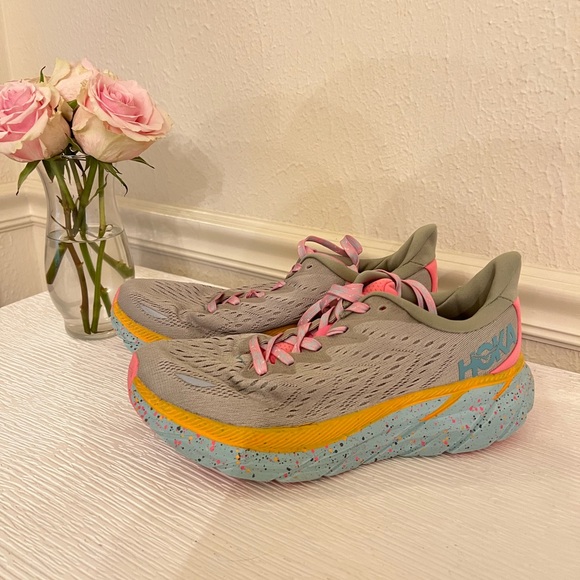 Hoka x free people Women's Clifton 8 Green and Pink Running Shoes - Picture 3 of 5